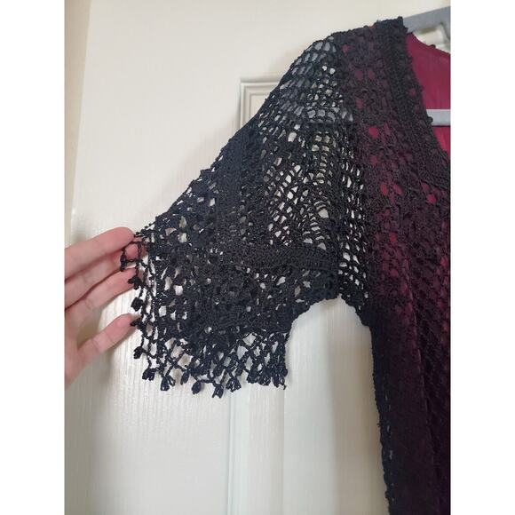 Kroshetta By Papillon Handmade Witchy Crochet Beaded Fringe Midi Dress Sz Medium - Picture 4 of 12